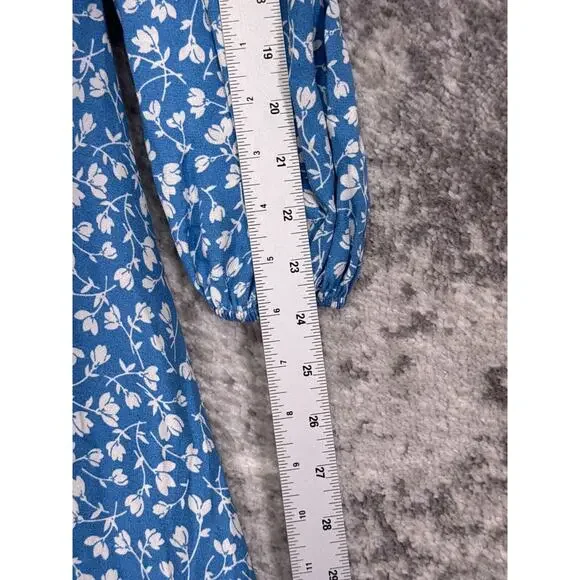 New Reformation Dress 2 Womens Mica Blue Floral Puff Tiered Sleeve Midi - Picture 5 of 9